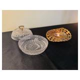 Fenton Marigold Carnival Glass Basketweave Open Lace Bowl & VTG Crystal Glass Covered Bowl with Lid