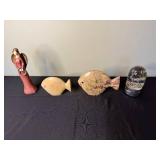 Decorative Figurine Lot - Angel, Fish Sculptures & Snow Globe (Lot of 4)