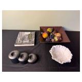 Lost Twin Cities Book - White Embossed Bowl - Copper Fruit Dish - Set of 3 Candle Holders