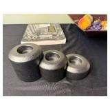 Lost Twin Cities Book - White Embossed Bowl - Copper Fruit Dish - Set of 3 Candle Holders