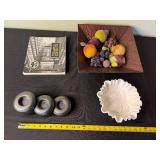 Lost Twin Cities Book - White Embossed Bowl - Copper Fruit Dish - Set of 3 Candle Holders