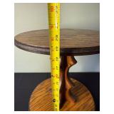Oak Round Pedestal End Table with Carved Double-Scroll Base