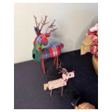 Hydrangea Bouquet Decor with Plaid Reindeer & Plush Bear, Holiday Display