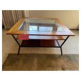 Coffee Table - Glass Top, Wood Frame with Inlay Border - 38 x 38 in, 17 in