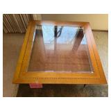 Coffee Table - Glass Top, Wood Frame with Inlay Border - 38 x 38 in, 17 in