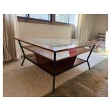 Coffee Table - Glass Top, Wood Frame with Inlay Border - 38 x 38 in, 17 in