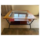 Coffee Table - Glass Top, Wood Frame with Inlay Border - 38 x 38 in, 17 in
