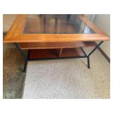 Coffee Table - Glass Top, Wood Frame with Inlay Border - 38 x 38 in, 17 in