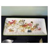 Glass Ornament Picks: Daisy Top, Beaded Bird Top, Frosted Bird; Dog Plate & Fruit Dish