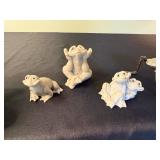 Frog Figurines - Large Green Frog with Fishing Rod, Small Stone Frogs, Metal Frog Sculpture