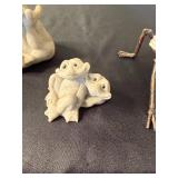 Frog Figurines - Large Green Frog with Fishing Rod, Small Stone Frogs, Metal Frog Sculpture