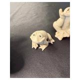 Frog Figurines - Large Green Frog with Fishing Rod, Small Stone Frogs, Metal Frog Sculpture