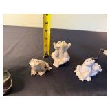 Frog Figurines - Large Green Frog with Fishing Rod, Small Stone Frogs, Metal Frog Sculpture