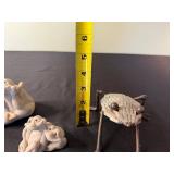 Frog Figurines - Large Green Frog with Fishing Rod, Small Stone Frogs, Metal Frog Sculpture