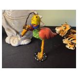 Assorted Animal Figurines: Rubber Duck w/ Goggles, White Bird, Flamingo w/ Parrot, Tiger Figurine Candle Holder