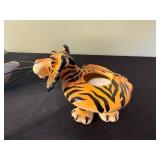 Assorted Animal Figurines: Rubber Duck w/ Goggles, White Bird, Flamingo w/ Parrot, Tiger Figurine Candle Holder