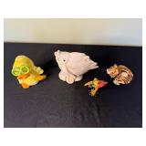 Assorted Animal Figurines: Rubber Duck w/ Goggles, White Bird, Flamingo w/ Parrot, Tiger Figurine Candle Holder