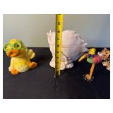 Assorted Animal Figurines: Rubber Duck w/ Goggles, White Bird, Flamingo w/ Parrot, Tiger Figurine Candle Holder