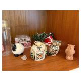 VTG Assorted Holiday Decor & Trinkets - Ceramic Owls, Shell Bowl, Pumpkin, Bunny