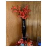 Bird Figurines & Beach Photo Display on Wood Shelf - Cardinals & Beatles Books