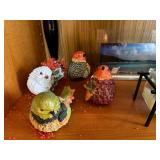 Bird Figurines & Beach Photo Display on Wood Shelf - Cardinals & Beatles Books