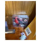 Bird Figurines & Beach Photo Display on Wood Shelf - Cardinals & Beatles Books