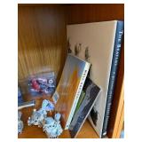 Bird Figurines & Beach Photo Display on Wood Shelf - Cardinals & Beatles Books