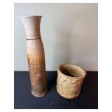 Two-Piece Ceramic Vase & Planter - Handmade Studio Pottery Set with Textured Dots