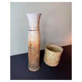 Two-Piece Ceramic Vase & Planter - Handmade Studio Pottery Set with Textured Dots