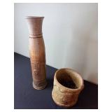 Two-Piece Ceramic Vase & Planter - Handmade Studio Pottery Set with Textured Dots
