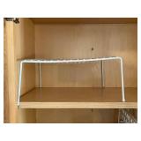 Kitchen Cabinet Contents - White Wire Racks, Jars, Spoons, Candles & Decor