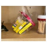 Kitchen Cabinet Contents - White Wire Racks, Jars, Spoons, Candles & Decor