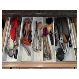 Assorted Kitchen Utensils in Drawer - Whisk, Ladles, Spatulas & More
