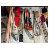 Assorted Kitchen Utensils in Drawer - Whisk, Ladles, Spatulas & More