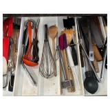 Assorted Kitchen Utensils in Drawer - Whisk, Ladles, Spatulas & More