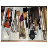 Assorted Kitchen Utensils in Drawer - Whisk, Ladles, Spatulas & More