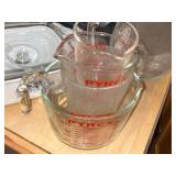 Pyrex Glass Measuring Cups (2) - Pitcher, Floral Covered Dish & Kitchenware Set