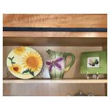 Sunflower Plate - Butterfly Accent Vase - Green Leaf Tile Decor