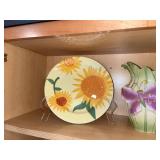 Sunflower Plate - Butterfly Accent Vase - Green Leaf Tile Decor