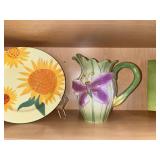 Sunflower Plate - Butterfly Accent Vase - Green Leaf Tile Decor