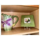 Sunflower Plate - Butterfly Accent Vase - Green Leaf Tile Decor