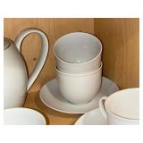 White Ceramic Teapot & Cups With Saucers