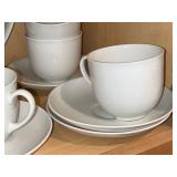 White Ceramic Teapot & Cups With Saucers