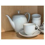 White Ceramic Teapot & Cups With Saucers