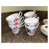 Royal Ascot Bone China Teacups with Roses & Plates - Made in England
