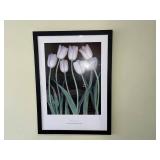 Black Metal Bar Stools (Lot of 2) & Framed Floral Print