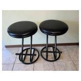 Black Metal Bar Stools (Lot of 2) & Framed Floral Print
