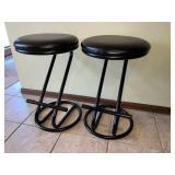Black Metal Bar Stools (Lot of 2) & Framed Floral Print