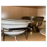 White Ceramic Casserole Dish With Lid On Metal Warmer Stand Vintage Kitchenware Set