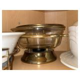 White Ceramic Casserole Dish With Lid On Metal Warmer Stand Vintage Kitchenware Set